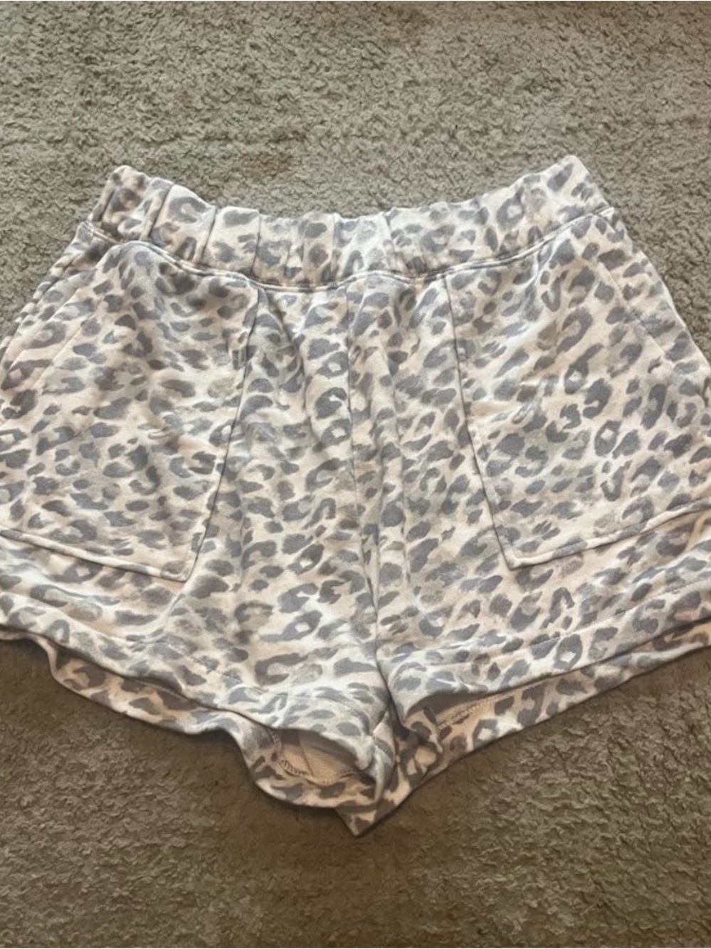 aerie Leopard-Print Lounge Shorts in Light Gray and Cream
